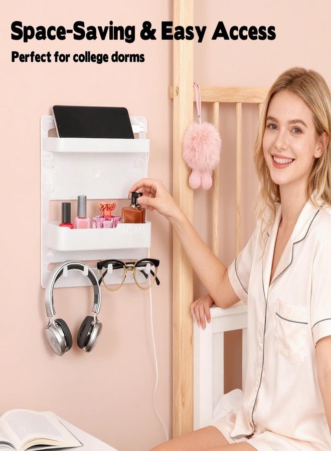 WAKCCIL Sturdy Bedside Organizer Shelf for Dorm, Adhesive Bedside Wall Storage with Cable Clips, Space-Saving Floating Shelf for College Preppy Teen Adult Room Bedroom College Back to School Essentials - Image 5